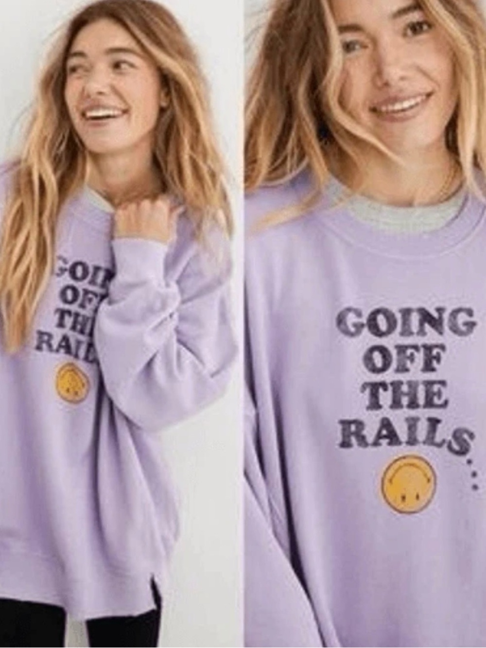 AERIE THE CHILL CREW Going off the Rails Sweatshirt Lavender Size Small